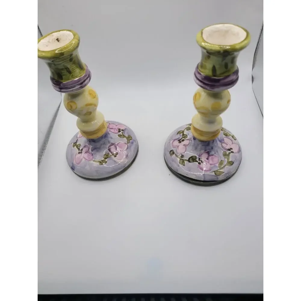 Handmade Pottery Candle Holders Pair